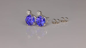 14K White Gold Tanzanite and Diamond Stud Earrings 3.47 Carats