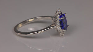 14K White Gold Tanzanite and Diamond Halo Ring 1.21 Carats