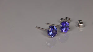 14K White Gold Round Brilliant Tanzanite Studs 1.33 Carats