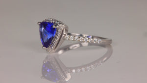 14K White Gold Trilliant Cut Tanzanite and Diamond Ring 1.68 Carats