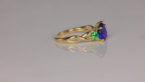 14K Yellow Gold Pear Shape Tanzanite and Tsavorite Ring 1.63 Carats