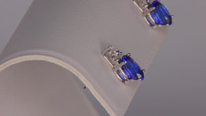 14K White Gold Oval Tanzanite and Diamond Studs 2.28 Carats