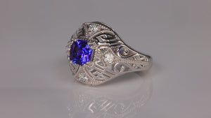 14K White Gold Square Cushion Tanzanite and Diamond Ring by Alice Reynolds 1.26 Carats