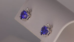 14K White Gold Heart Shape Brilliant Tanzanite and Diamond Stud Earrings 2.55 Carats