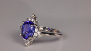 14K White Gold Oval Tanzanite and Diamond Ring 3.04 Carats