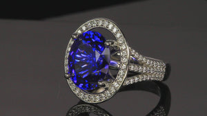 Platinum Large Oval Tanzanite and Diamond Ring 8.22 Carats