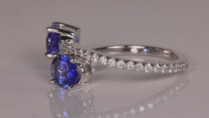 14K White Gold Oval Tanzanites and Diamond Ring 2.04 Carats