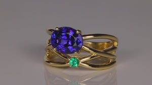 14K Yellow Gold Tanzanite And Emerald Ring 2.84 Carats