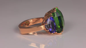 18K Yellow Gold Tourmaline and Tanzanite Ring 12.12cts