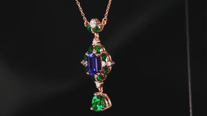 14K Rose Gold Tanzanite and Tsavorite Necklace 1.78 Carats