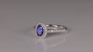 14K White Gold Bezel Set Tanzanite and Diamond Ring .70 Carats