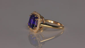 14K Yellow Gold 5.54 Carat Square Step Tanzanite and Diamond Ring