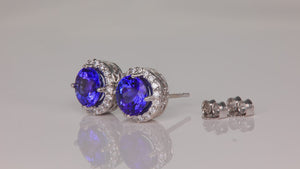 2.75cttw Tanzanite Earrings with Diamond Halo in 14k White Gold