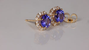 14K Yellow Gold Tanzanite and Diamond Earrings 2.24 Carats