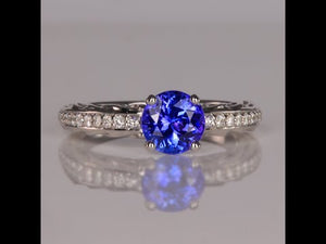 14K White Gold European Shank Tanzanite and Diamond Ring 1.34 Carats