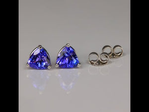 14K White Gold Trilliant Tanzanite Stud Earrings 1.70 Carats