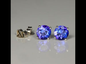 14K White Gold Round Brilliant Tanzanite Stud Earrings 1.89 Carats