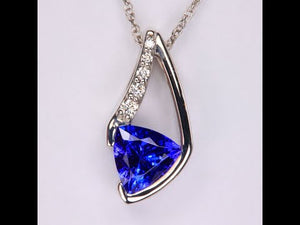 14K White Gold Trilliant Tanzanite Pendant with Diamonds 2.36cts