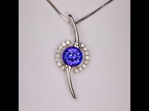 14K White Gold 2.94 Carat Tanzanite and Diamond Pendant