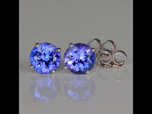 14K White Gold Round Brilliant Tanzanite Stud Earrings 1.63 Carats