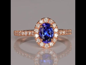 14K Rose Gold .95 Carat Tanzanite and Diamond Ring