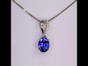 14K White Gold Oval Tanzanite and Diamond Pendant 2.05 Carats