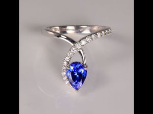 14K White Gold Pear Tanzanite and Diamond Ring by Steve Moriarty 1.27 Carats