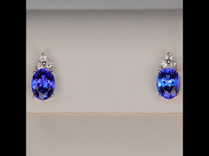 14K White Gold Oval Tanzanite and Diamond Studs 2.28 Carats