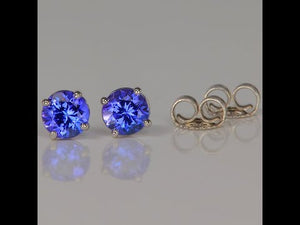 14K White Gold Round Brilliant Tanzanite Studs .88 Carats