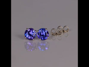 14K White Gold Round Cut Tanzanite Stud Earrings 1.46 Carats