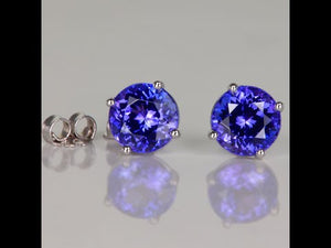 14K White Gold Round Tanzanite Stud Earrings 2.94 Carats