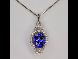 14K White Gold Oval Tanzanite And Diamond Pendant 2.64 Carats