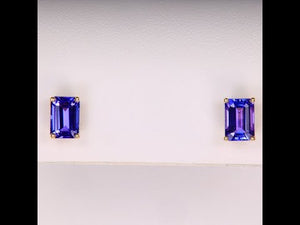 14K Yellow Gold Emerald Cut Tanzanite Stud Earrings 2.54 Carats