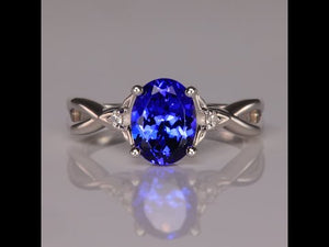 14K White Gold 1.95 Carat Oval Tanzanite and Diamond Accented Ring