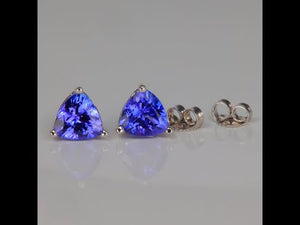 14K White Gold Trilliant Cut Tanzanite Stud Earrings 2.44 Carats