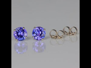 14K White Gold Round Brilliant Tanzanite Stud Earrings 1.16 Carats