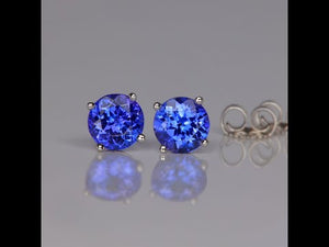 14K White Gold Round Cut Tanzanite Stud Earrings 1.41 Carats