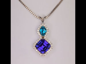 ON HOLD 14K White Gold Square Step Tanzanite and Blue Zircon Pendant 6.38 Carats