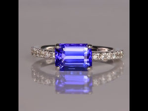 14K White Gold Emerald Cut Tanzanite Ring With Diamonds 2.07 Carats