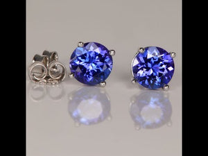 14K White Gold Round Tanzanite Stud Earrings 1.76 Carats