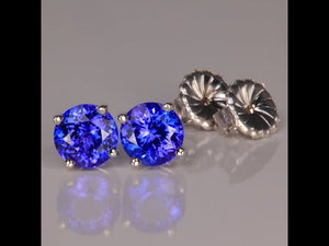 14K White Gold Round Brilliant Tanzanite Studs 3.41 Carats