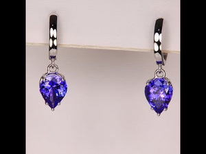 14K White Gold Tanzanite Huggie Drop Earrings 4.96 Carats