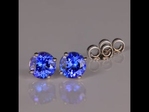 14K White Gold Round Brilliant Tanzanite Studs 1.38 Carats