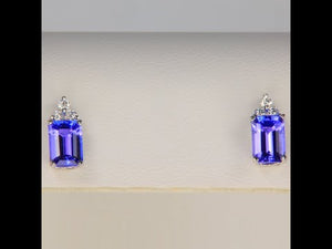 14K White Gold Emerald Cut Tanzanite and Diamond Studs 2.27 Carats