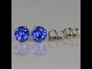 14K White Gold Round Brilliant Tanzanite Stud Earrings 2.57 Carats