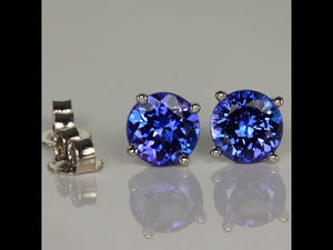 14K White Gold Round Brilliant Tanzanite Studs 1.60 Carats