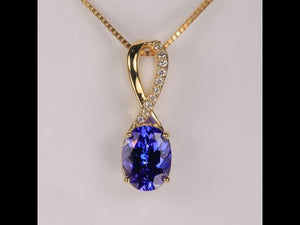 14K Yellow Gold Oval Tanzanite and Diamond Pendant 1.64 Carats