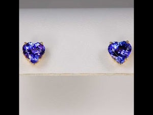 14K Yellow Gold Tanzanite Heart Studs 3.69 Carats