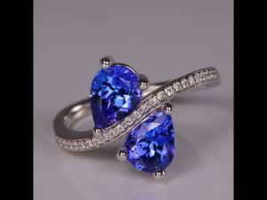 14K White Gold Pear Tanzanite and Diamond Ring 2.42 Carats