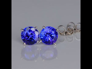 14K White Gold Round Brilliant Tanzanite Stud Earrings 2.01 Carats